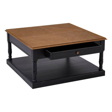 Black and Natural Wooden 1 Drawer Coffee Table