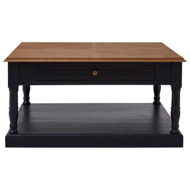 Black and Natural Wooden 1 Drawer Coffee Table