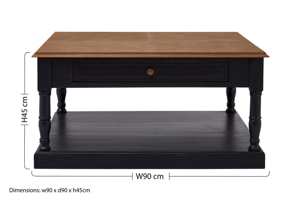 Black and Natural Wooden 1 Drawer Coffee Table