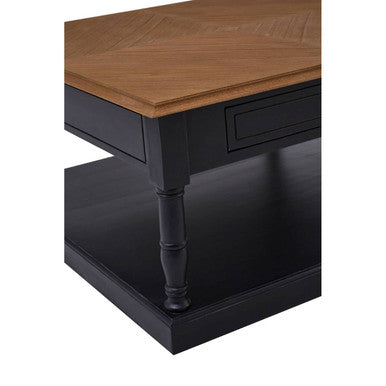 Black and Natural Wooden 1 Drawer Coffee Table