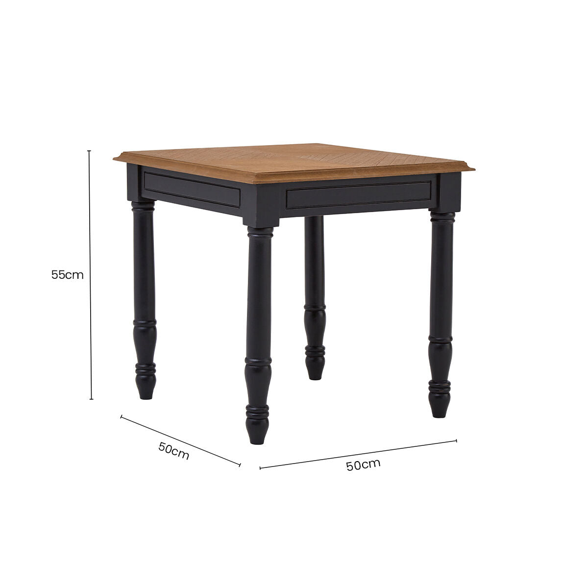 Black Side Table with Textured Bayur Wood and Carved Detail