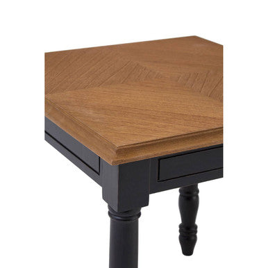Black Side Table with Textured Bayur Wood and Carved Detail