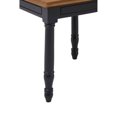 Black Side Table with Textured Bayur Wood and Carved Detail