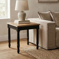 Black Side Table with Textured Bayur Wood and Carved Detail