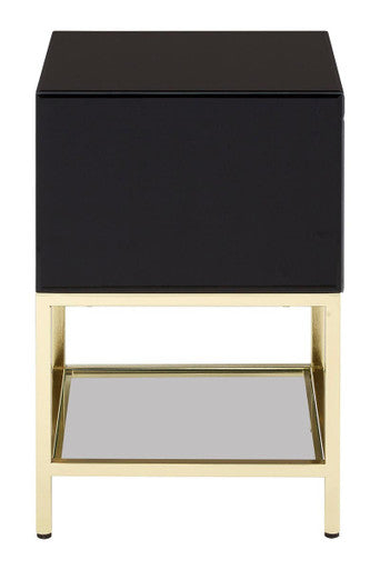 Gloss Black Wooden Cabinet Side Table with 2 Drawers and Gold Metal Frame