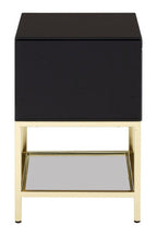 Gloss Black Wooden Cabinet Side Table with 2 Drawers and Gold Metal Frame