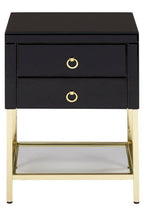 Gloss Black Wooden Cabinet Side Table with 2 Drawers and Gold Metal Frame
