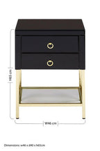 Gloss Black Wooden Cabinet Side Table with 2 Drawers and Gold Metal Frame