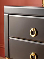 Gloss Black Wooden Cabinet Side Table with 2 Drawers and Gold Metal Frame