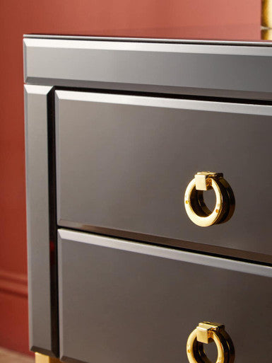 Gloss Black Wooden Cabinet Side Table with 2 Drawers and Gold Metal Frame