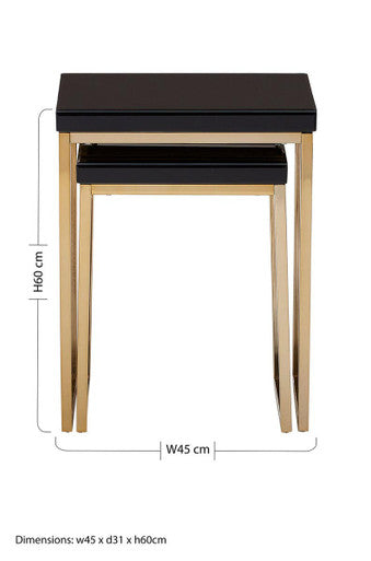 Black and Gold Finish Set of 2 Nesting Tables