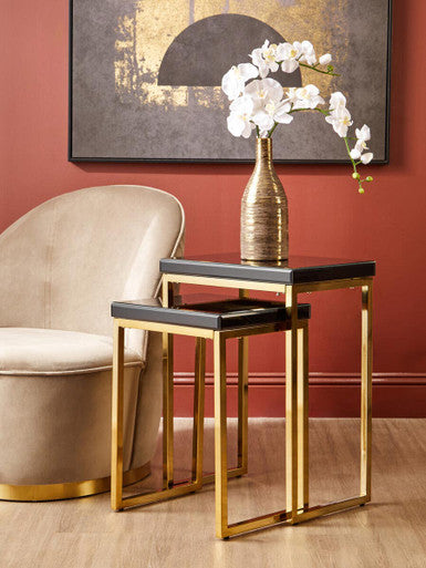 Black and Gold Finish Set of 2 Nesting Tables