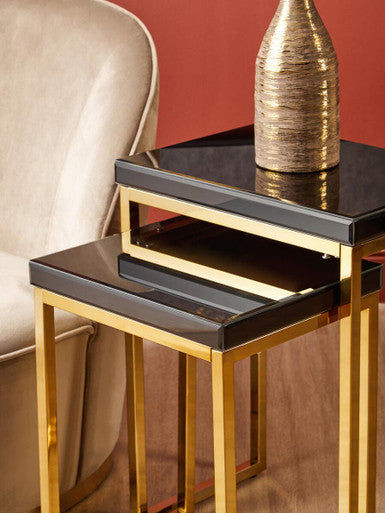 Black and Gold Finish Set of 2 Nesting Tables