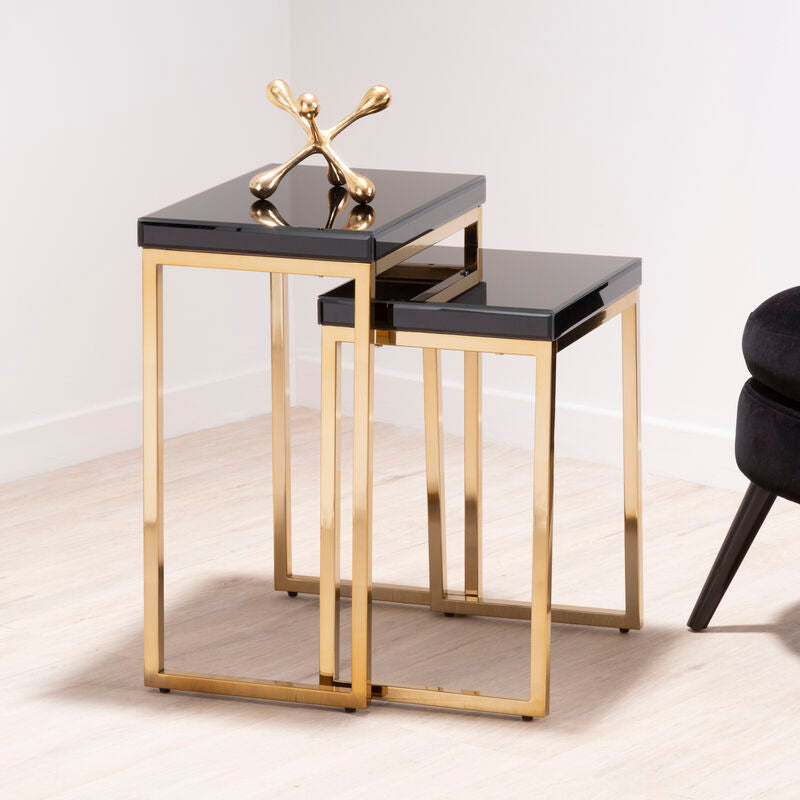 Black and Gold Finish Set of 2 Nesting Tables