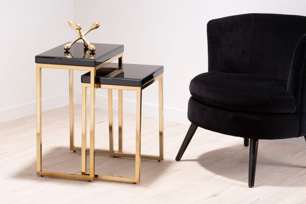 Black and Gold Finish Set of 2 Nesting Tables