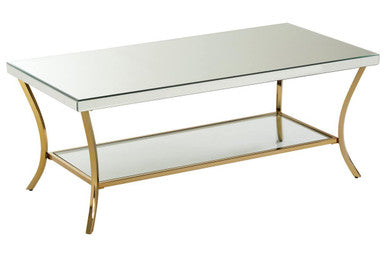 Mirrored Coffee Table with Gold Finish Legs