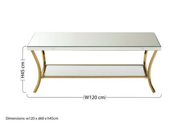 Mirrored Coffee Table with Gold Finish Legs