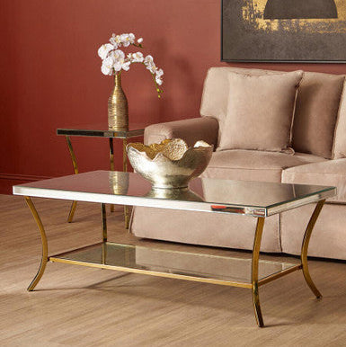 Mirrored Coffee Table with Gold Finish Legs