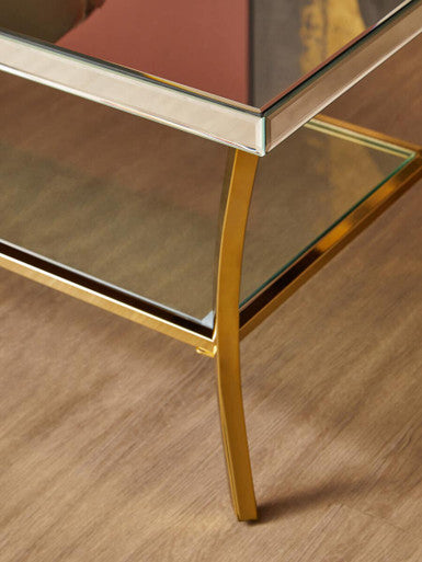 Mirrored Coffee Table with Gold Finish Legs