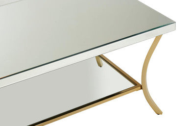 Mirrored Coffee Table with Gold Finish Legs