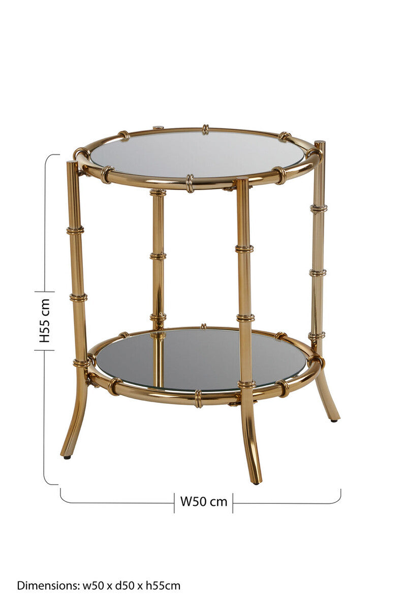 Gold Finish Bamboo Design Round Side Table