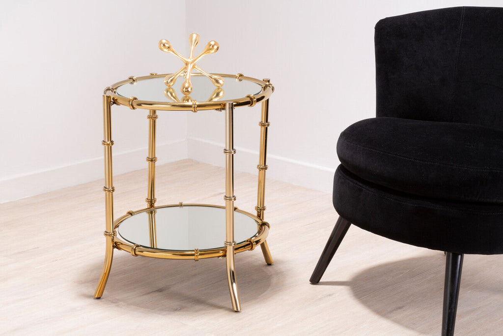 Gold Finish Bamboo Design Round Side Table