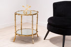 Gold Finish Bamboo Design Round Side Table
