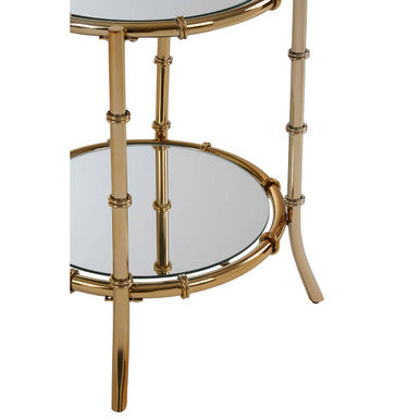 Gold Finish Bamboo Design Round Side Table
