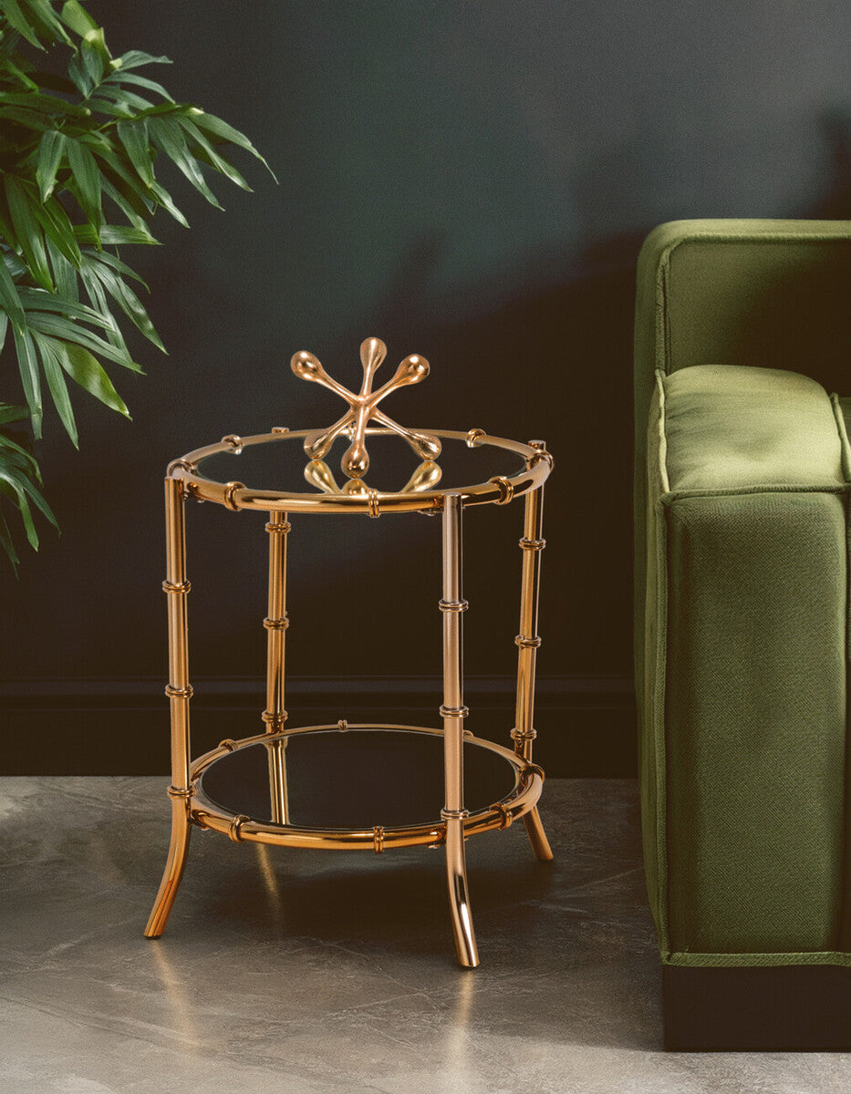 Gold Finish Bamboo Design Round Side Table