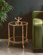 Gold Finish Bamboo Design Round Side Table