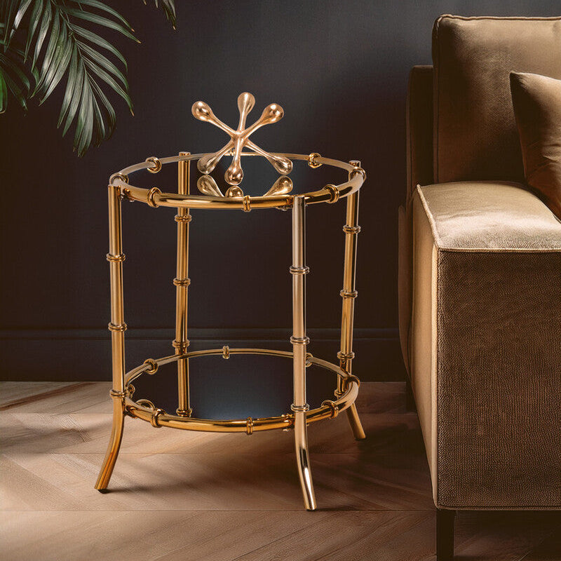 Gold Finish Bamboo Design Round Side Table