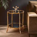 Gold Finish Bamboo Design Round Side Table