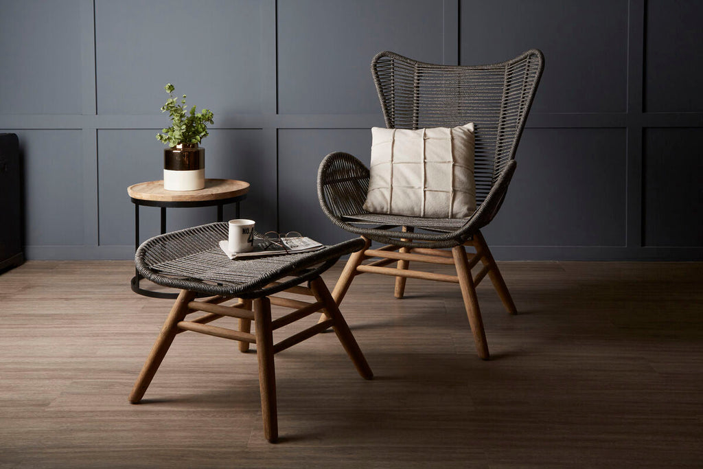 Sisal Grey Woven Rope Lounge Chair and Footstool Set