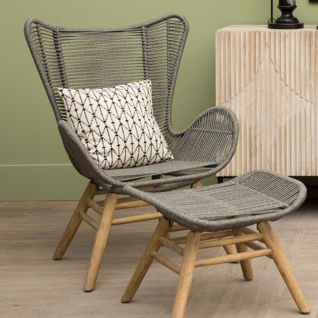 Sisal Grey Woven Rope Lounge Chair and Footstool Set