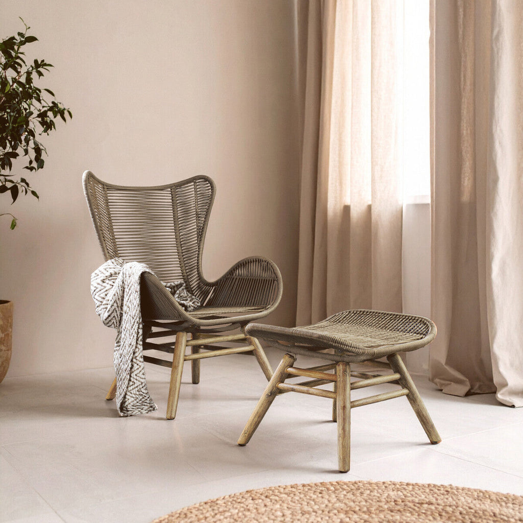 Latte Rope Lounge Chair and Footstool