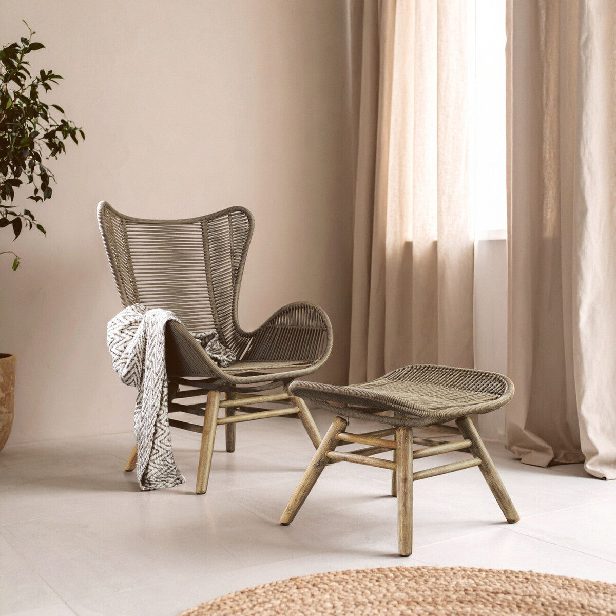 Latte Rope Lounge Chair and Footstool