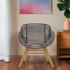 Grey Rope Armchair with Natural Wood Legs