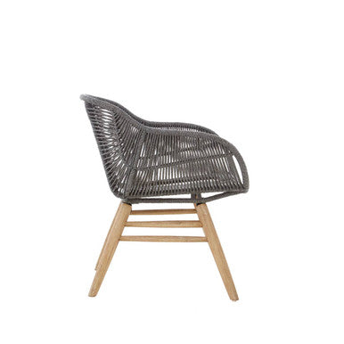 Grey Rope Armchair with Natural Wood Legs