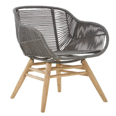 Grey Rope Armchair with Natural Wood Legs