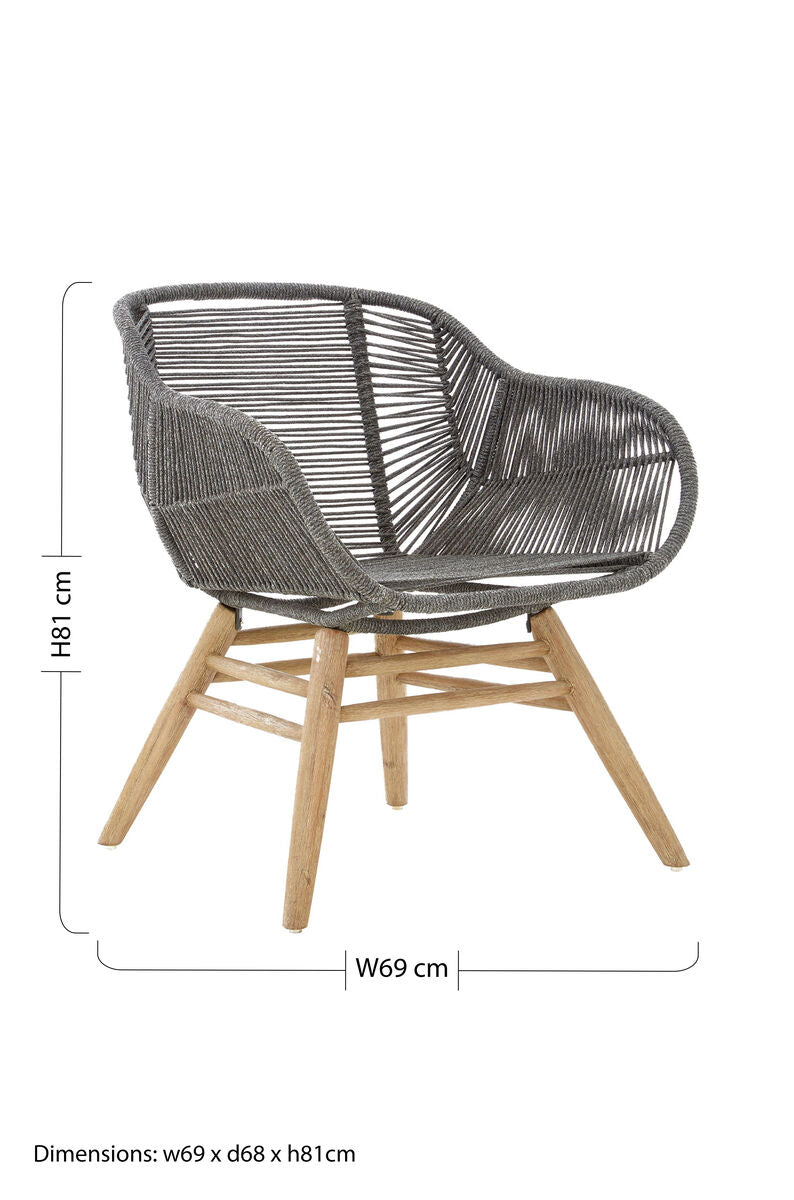 Grey Rope Armchair with Natural Wood Legs