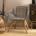 Grey Rope Armchair with Natural Wood Legs