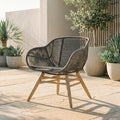 Grey Rope Armchair with Natural Wood Legs
