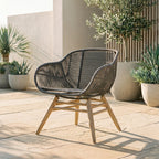 Grey Rope Armchair with Natural Wood Legs