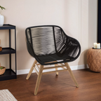 Black Rope Armchair with Natural Wood Legs