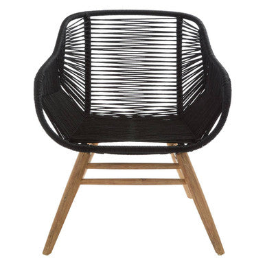 Black Rope Armchair with Natural Wood Legs