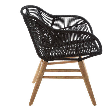 Black Rope Armchair with Natural Wood Legs