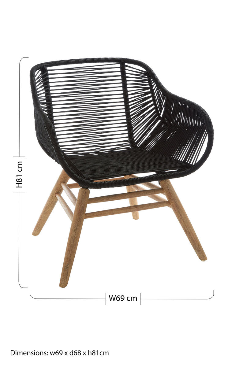 Black Rope Armchair with Natural Wood Legs