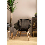 Black Rope Armchair with Natural Wood Legs