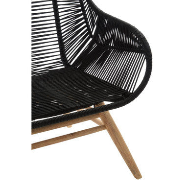 Black Rope Armchair with Natural Wood Legs