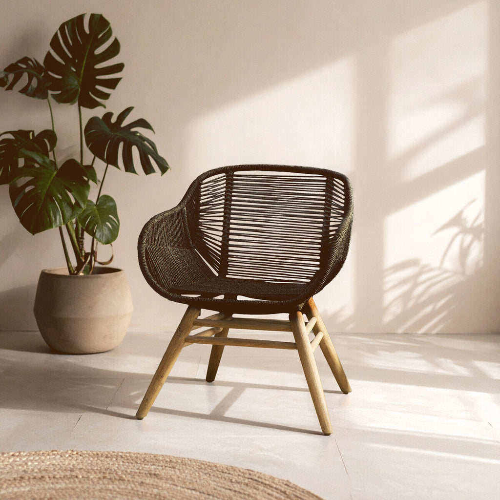 Black Rope Armchair with Natural Wood Legs